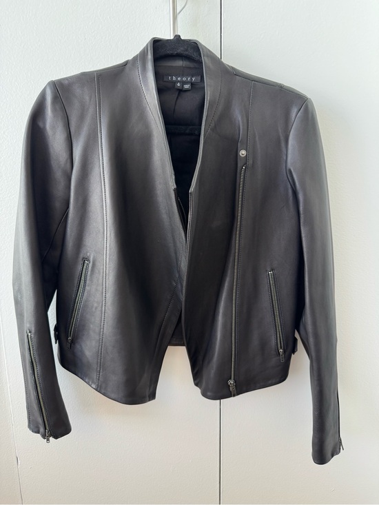 Theory Jackets & Blazers - Theory Black Leather Asymmetrical Zip Jacket